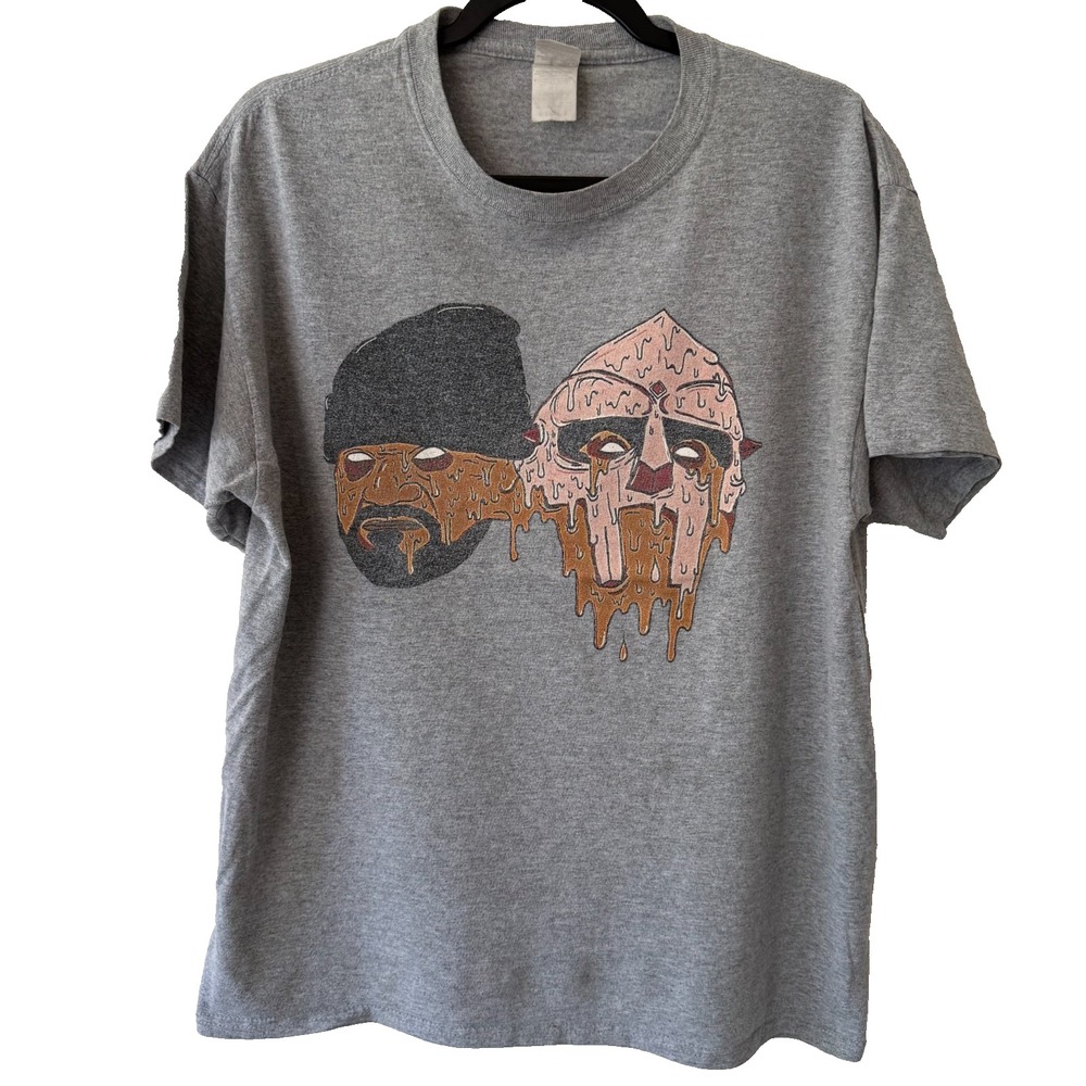 T-Shirt Mens Large Gray MF Doom Sean Price Melting Graphic Hip Hop Tee